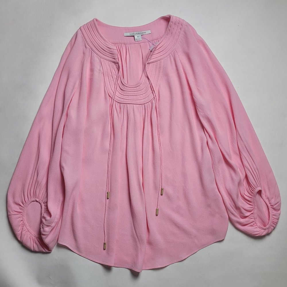 Diane Von Furstenberg Blouse Boho Balloon Sleeve Sz 8 Pink